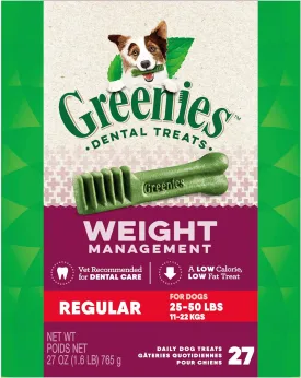 Greenies Weight Management Regular Natural Dog Dental Care Chews Weight Control Dog Treats, 27 oz. Pack (27 Treats)