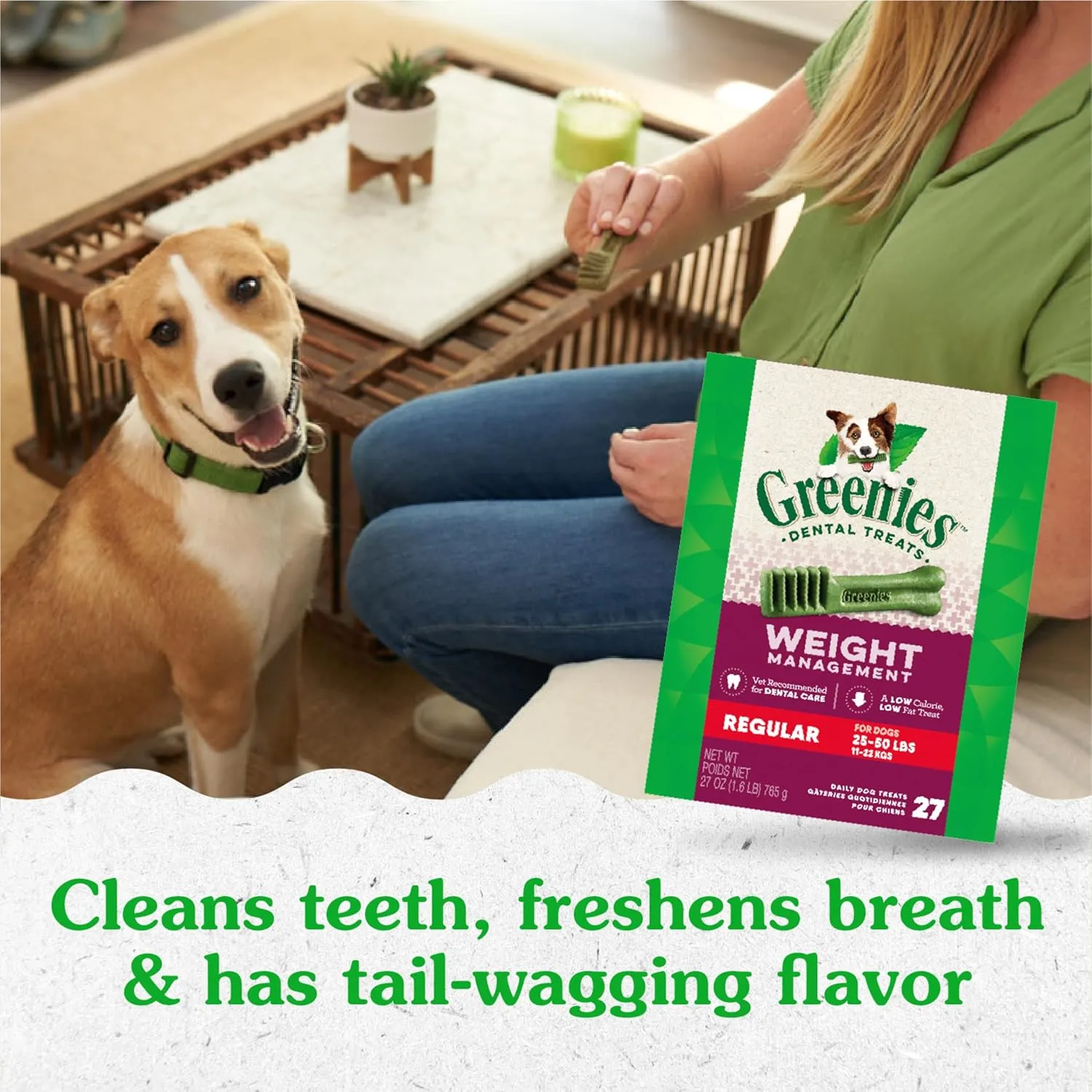 Greenies Weight Management Regular Natural Dog Dental Care Chews Weight Control Dog Treats, 27 oz. Pack (27 Treats)