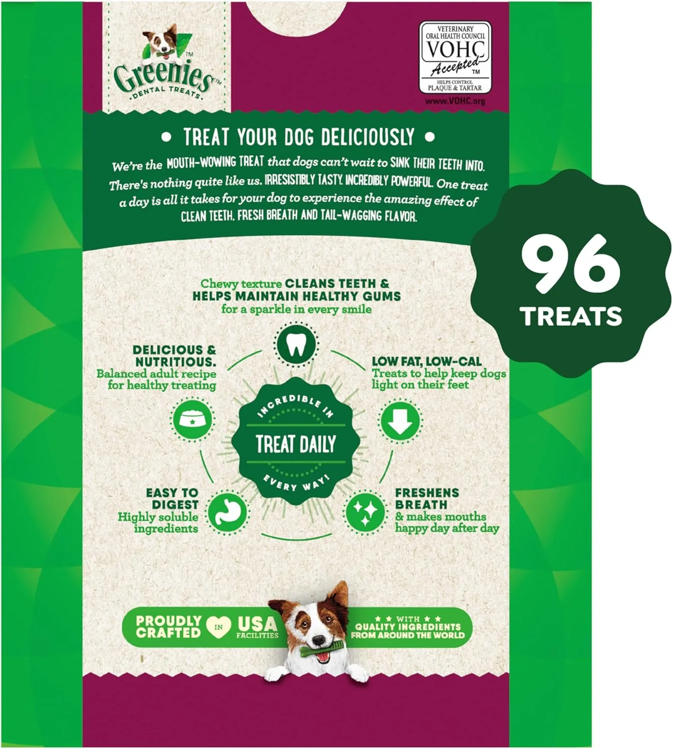 Greenies Weight Management Teenie Natural Dog Dental Care Chews Weight Control Dog Treats, 27 oz. Pack (96 Treats)