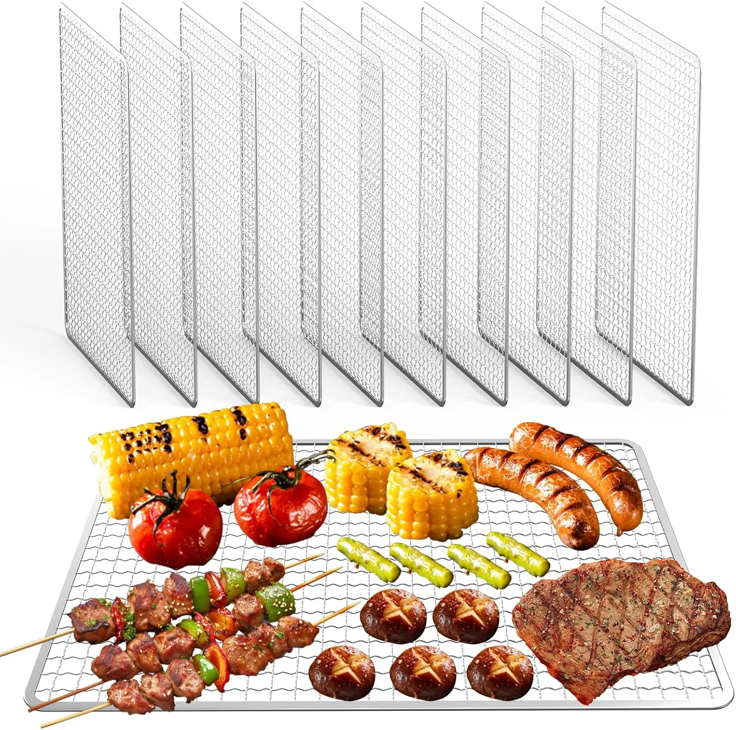 Grill Topper - Grill BBQ Disposable Grill Grates, 10 Pack Grill Mesh for Outdoor Grill Disposable Grill Topper Prevent Food from Falling Through Grill Grates - 14.5x10.6 Inch