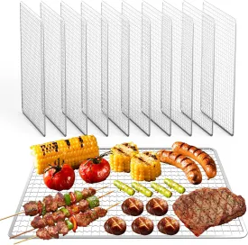 Grill Topper - Grill BBQ Disposable Grill Grates, 10 Pack Grill Mesh for Outdoor Grill Disposable Grill Topper Prevent Food from Falling Through Grill Grates - 14.5x10.6 Inch