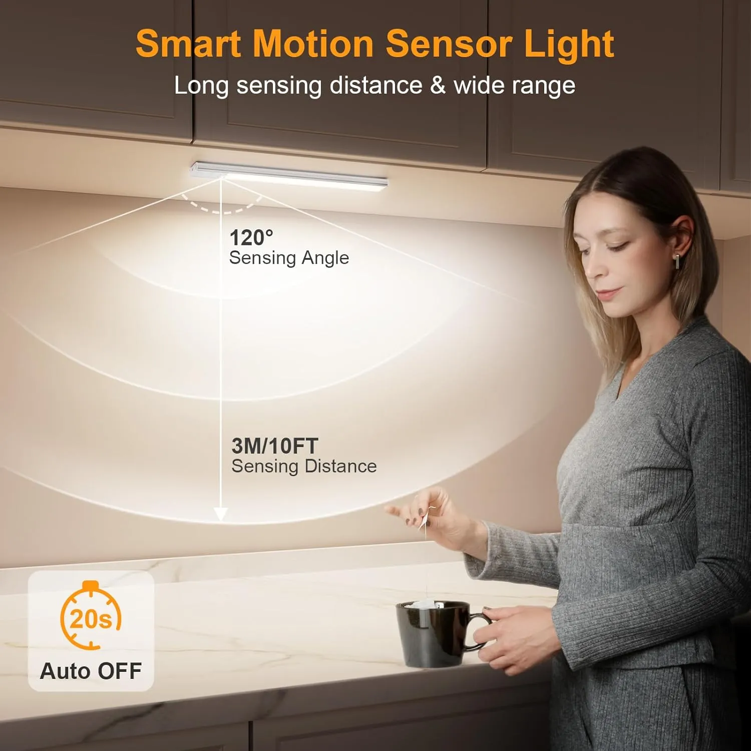 Gritin 10.2inch Under Cabinet Lighting Rechargeable -84 LED Super Bright,3-Color& 5 Level Brightness,4 Modes,Motion Sensor, Long Lasting- Easy Installation Magnetic Under Cabinet Closet Lights -2 Pack