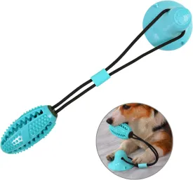 Guardians Dog Chew Toy with Suction Cup for Aggressive Chewers, Puppy Training Treats Food Dispensing Toothbrush Pet Teeth Cleaning Rope Toys for Dogs (Blue)