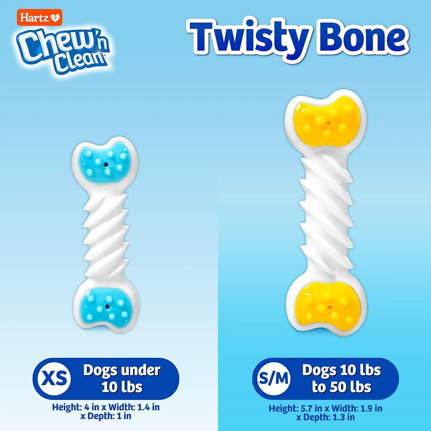 Hartz Chew n Clean Twisty Bone Dog Chew Toy, Bacon Scented Chew Toy for Moderate Chewers, Small/Medium, Color Varies