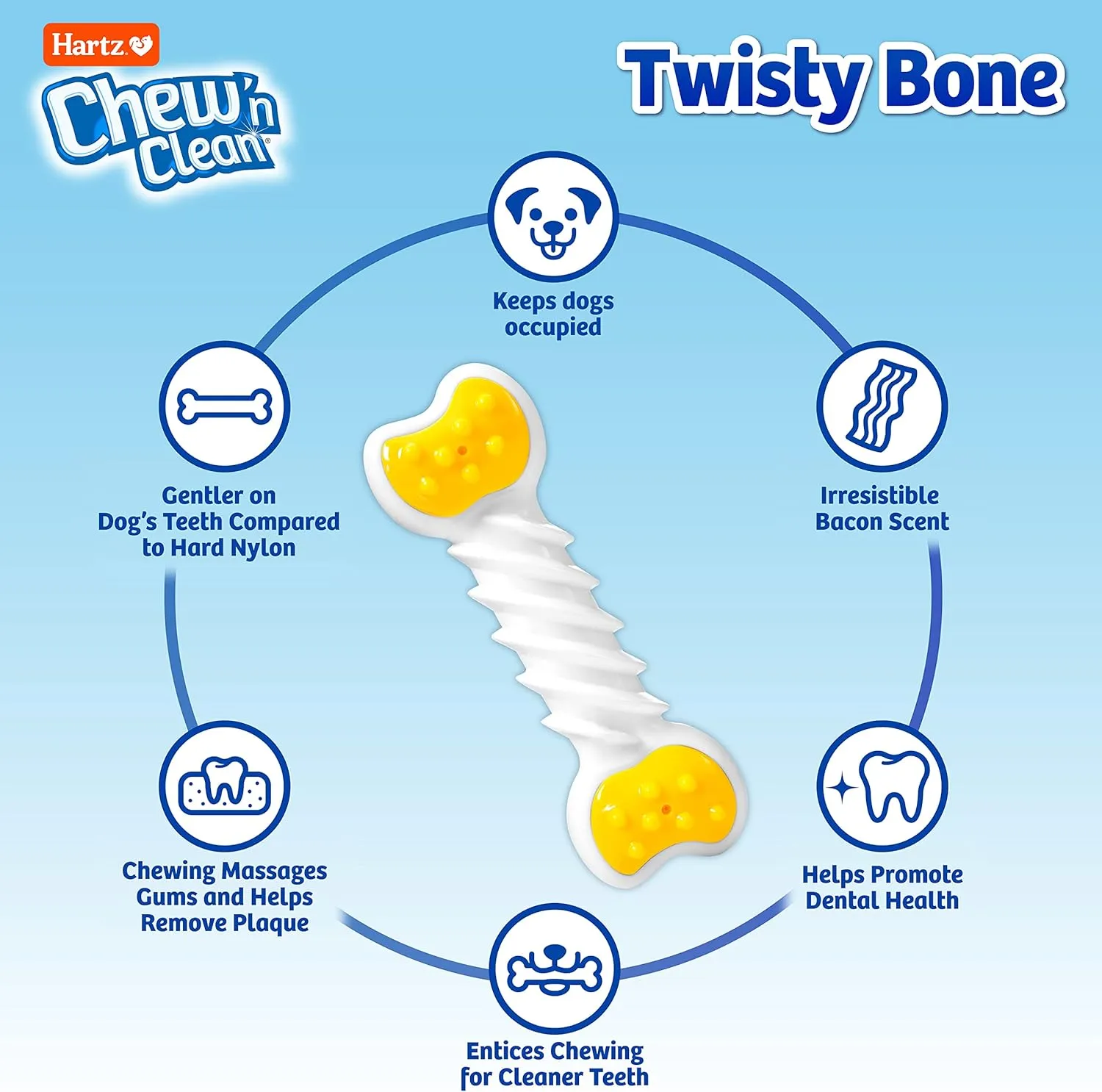 Hartz Chew n Clean Twisty Bone Dog Chew Toy, Bacon Scented Chew Toy for Moderate Chewers, Small/Medium, Color Varies