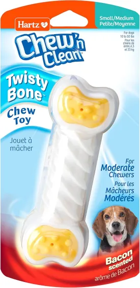 Hartz Chew n Clean Twisty Bone Dog Chew Toy, Bacon Scented Chew Toy for Moderate Chewers, Small/Medium, Color Varies