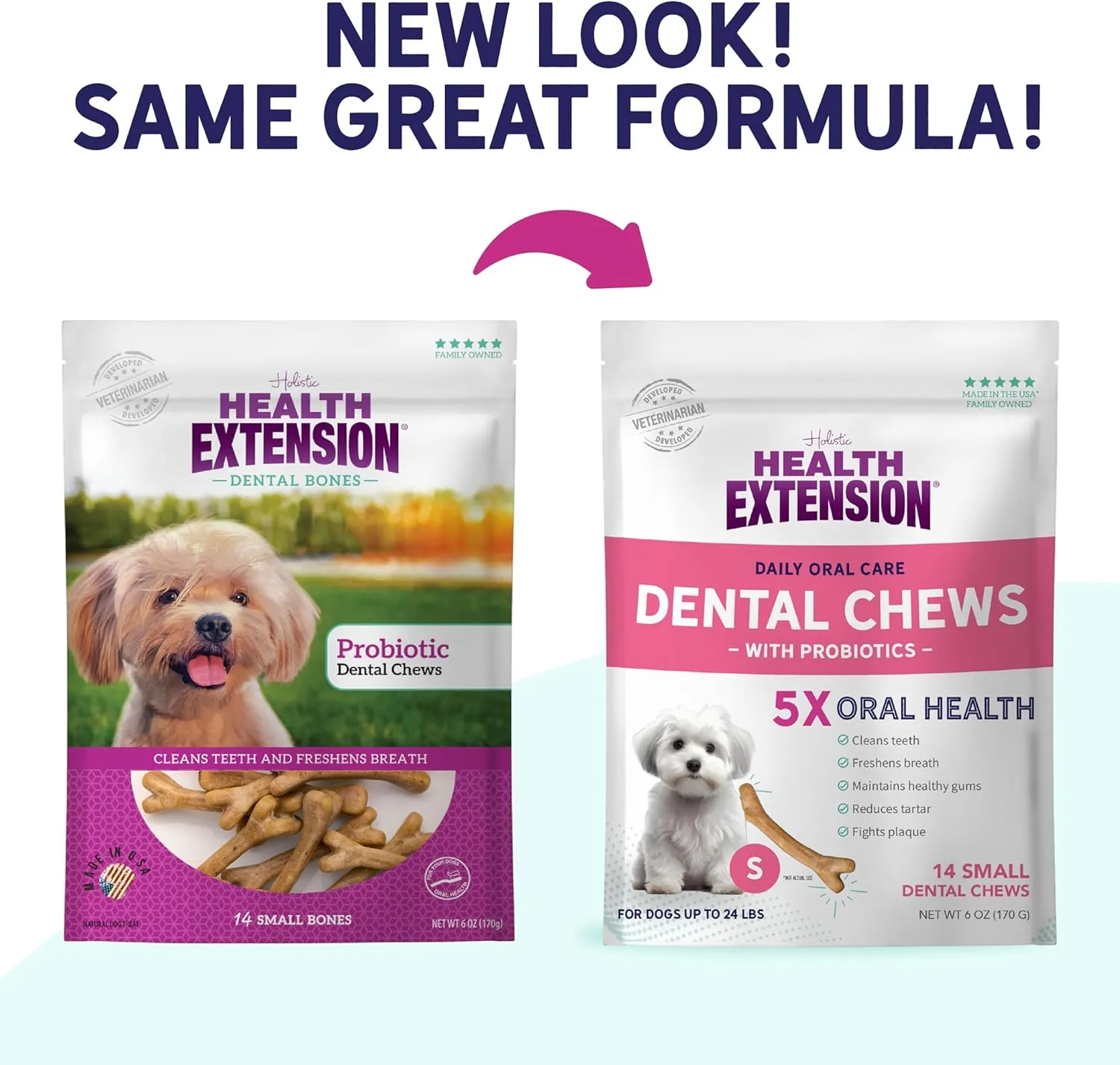 Health Extension Probiotic Dental Bones for Dogs, 14 Small Bones  Supports Dental Health, Promotes Digestive Health, Ideal for Puppy Training
