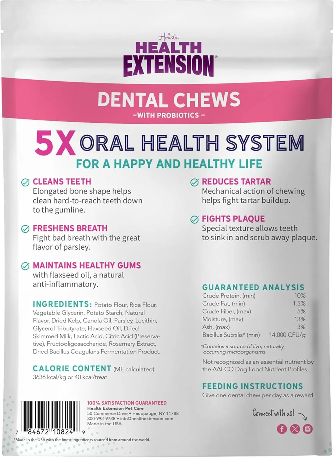 Health Extension Probiotic Dental Bones for Dogs, 14 Small Bones  Supports Dental Health, Promotes Digestive Health, Ideal for Puppy Training