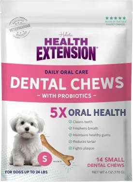 Health Extension Probiotic Dental Bones for Dogs, 14 Small Bones  Supports Dental Health, Promotes Digestive Health, Ideal for Puppy Training