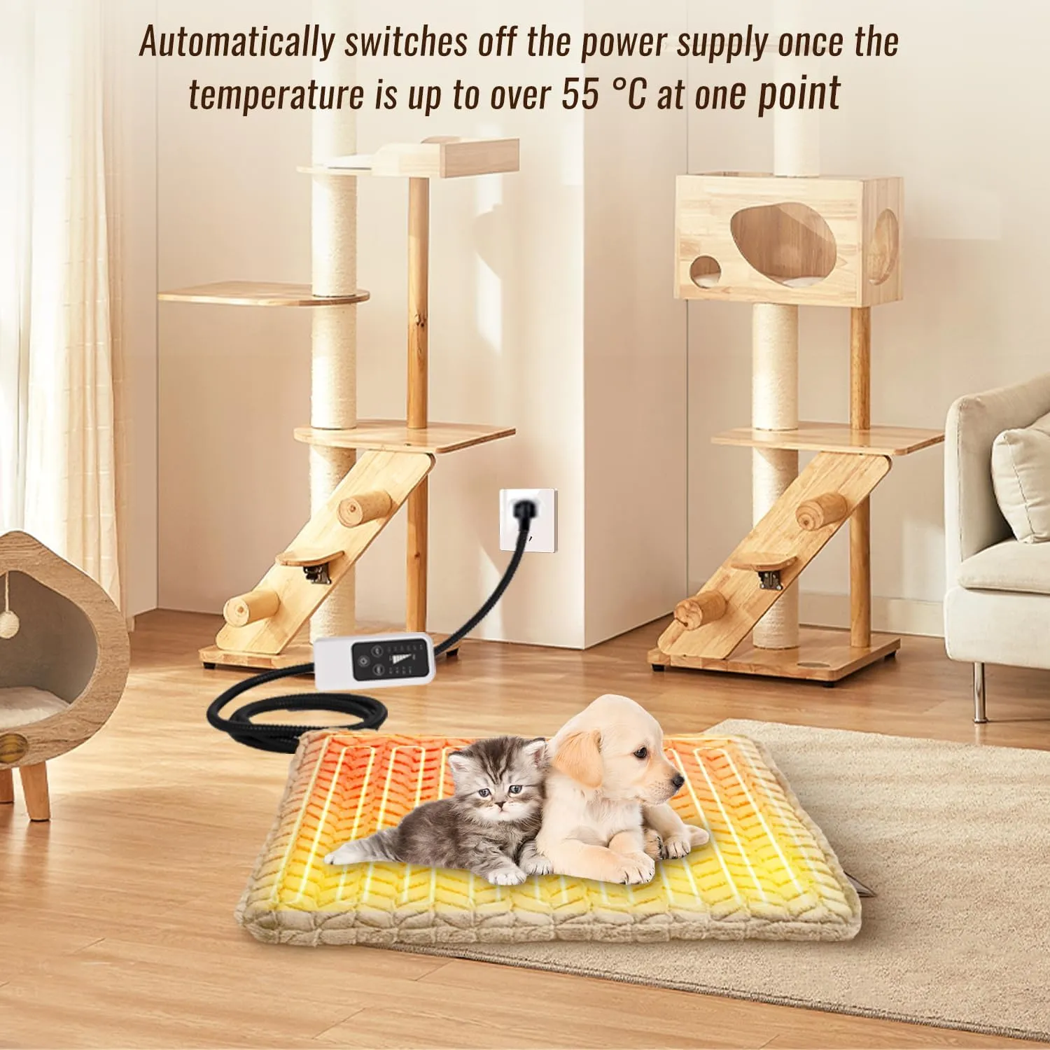 Heeyoo Pet Heating Pad, Adjustable Temperature Dog Cat Heating Pad with Timer, Waterproof Heated Dog Bed with Chew Resistant Cord, Auto Power-Off Indoor Pet Heated Mat for Dogs and Cats
