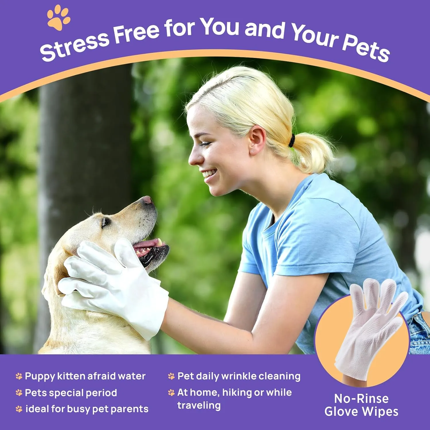 HICC PET Cleaning Deodorizing Bathing Wipes for Dogs & Cats, Hypoallergenic Dog Cleaning Glove Wipes, Nourishing & Grooming Fur, Cat Cleaning Wipes Remove Odor