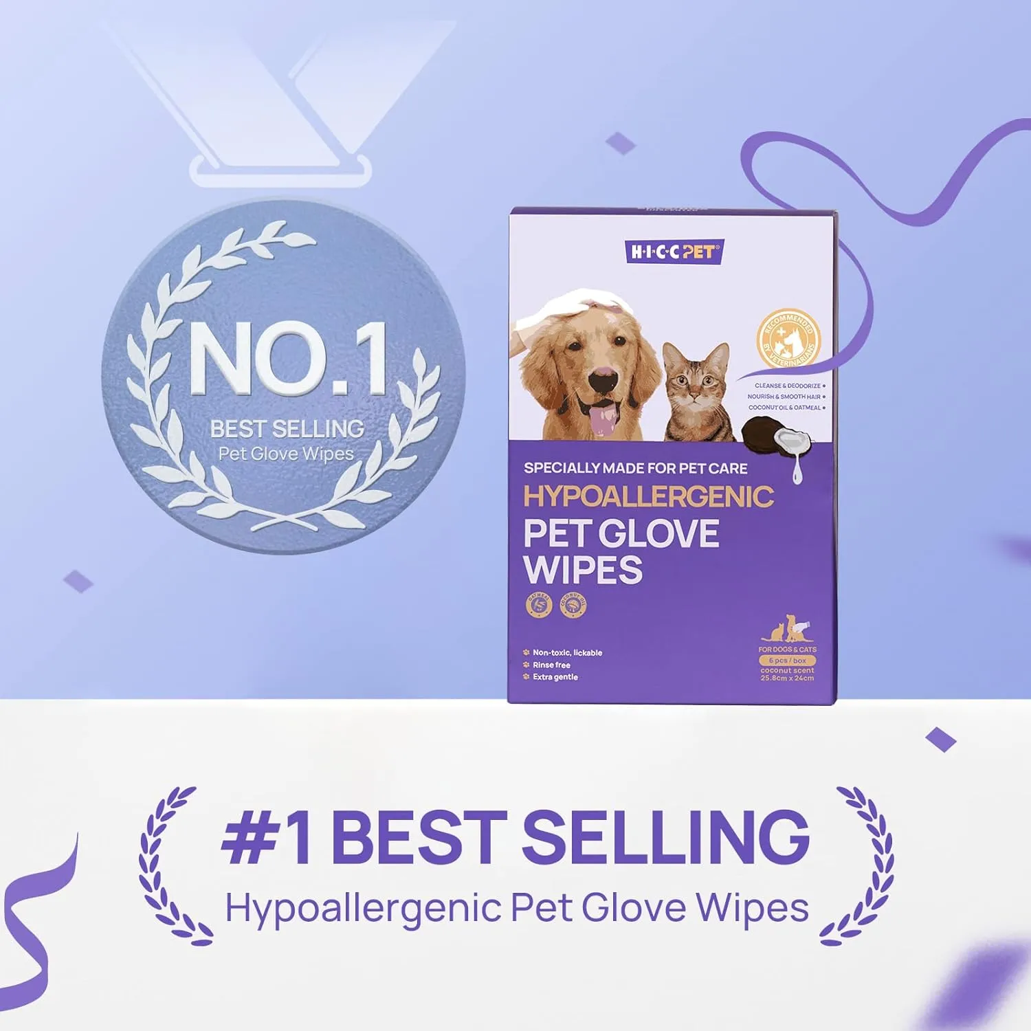 HICC PET Cleaning Deodorizing Bathing Wipes for Dogs & Cats, Hypoallergenic Dog Cleaning Glove Wipes, Nourishing & Grooming Fur, Cat Cleaning Wipes Remove Odor