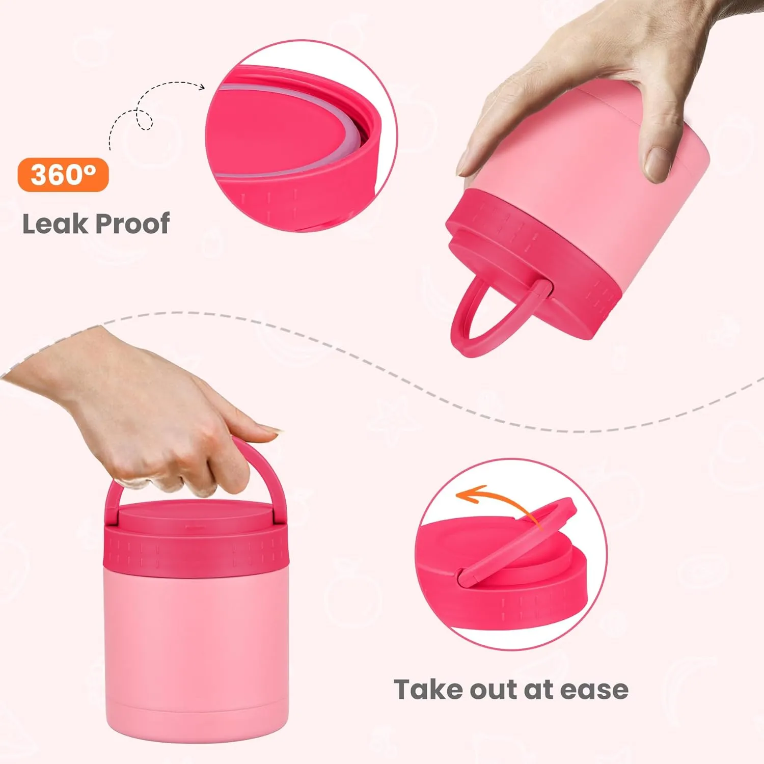 HWONMTE 10.5oz Soup Thermo for Hot Food Kids Adults Insulated Food Jar with Handle Width Mouth Leak Proof Food Containers Stainless Steel Lunch Box for Office School Travel Outdoors