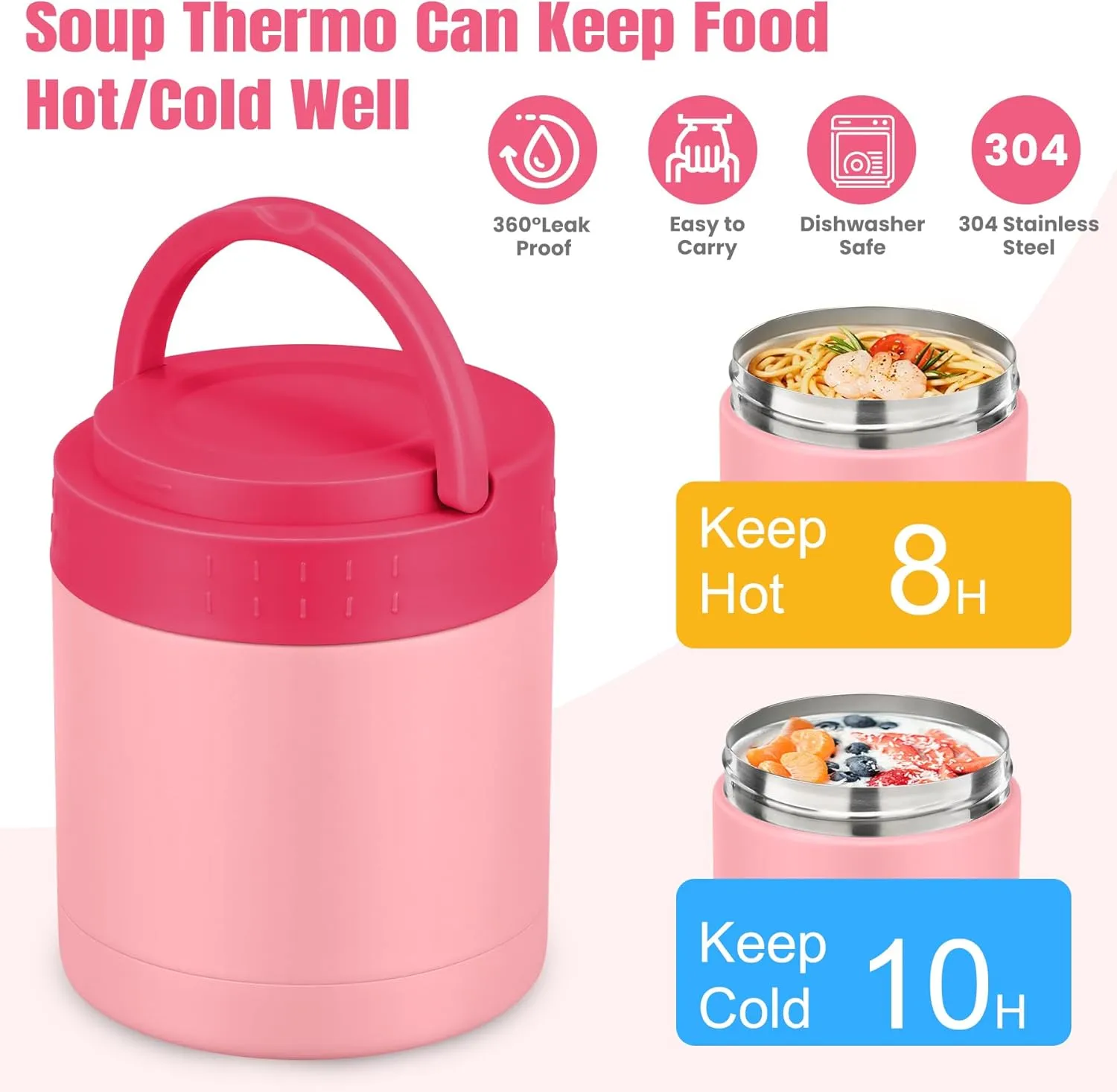 HWONMTE 10.5oz Soup Thermo for Hot Food Kids Adults Insulated Food Jar with Handle Width Mouth Leak Proof Food Containers Stainless Steel Lunch Box for Office School Travel Outdoors