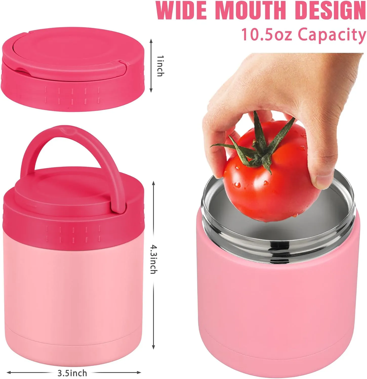 HWONMTE 10.5oz Soup Thermo for Hot Food Kids Adults Insulated Food Jar with Handle Width Mouth Leak Proof Food Containers Stainless Steel Lunch Box for Office School Travel Outdoors