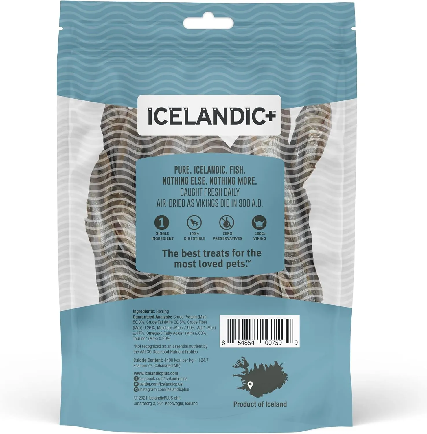 Icelandic  Whole Fish Herring - 1.5oz Bag - Cat Treats, Pure Wild-Caught & Air-Dried, Single Ingredient Snack, Pet Chew, Just The Fish Nothing Else