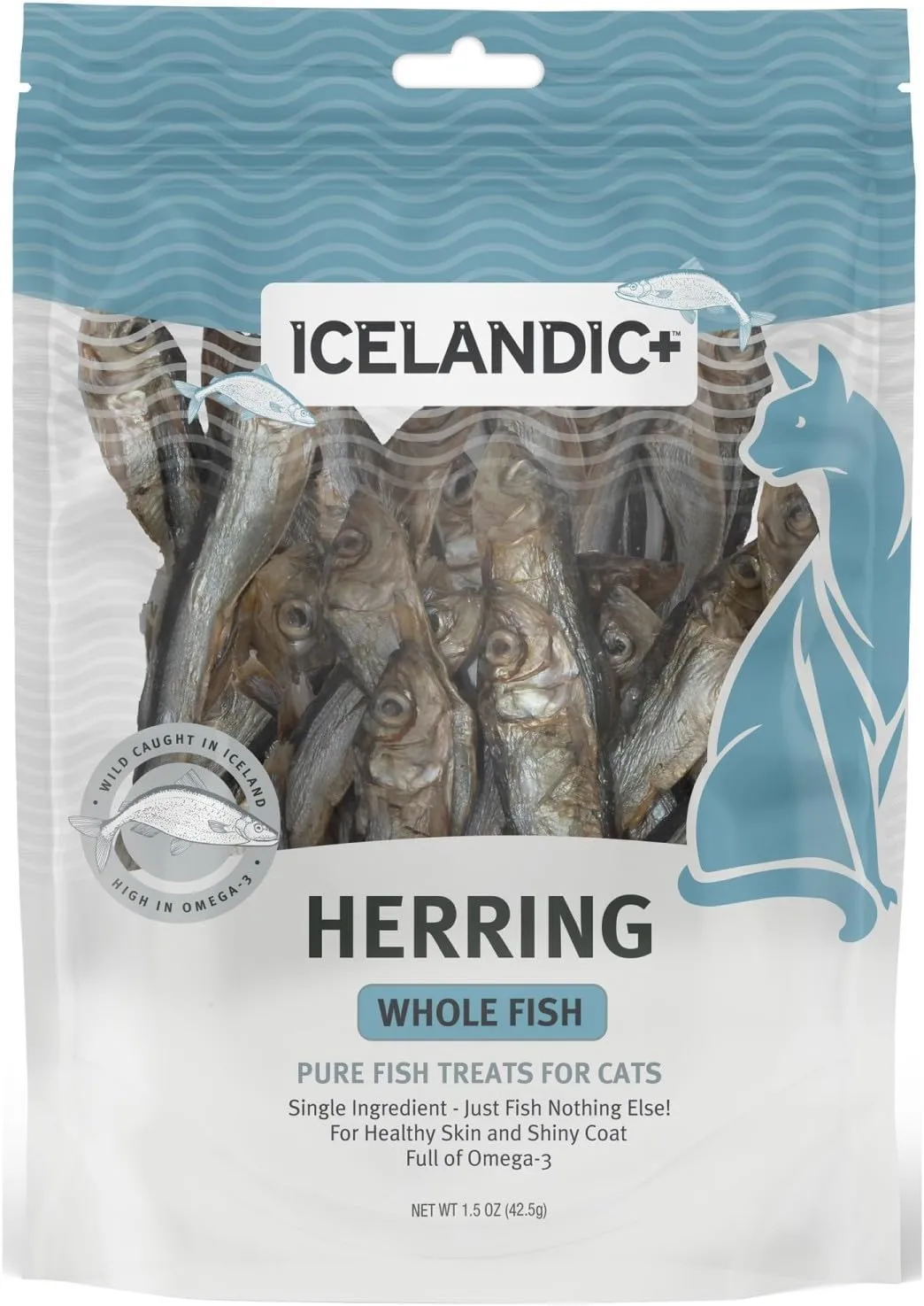 Icelandic  Whole Fish Herring - 1.5oz Bag - Cat Treats, Pure Wild-Caught & Air-Dried, Single Ingredient Snack, Pet Chew, Just The Fish Nothing Else