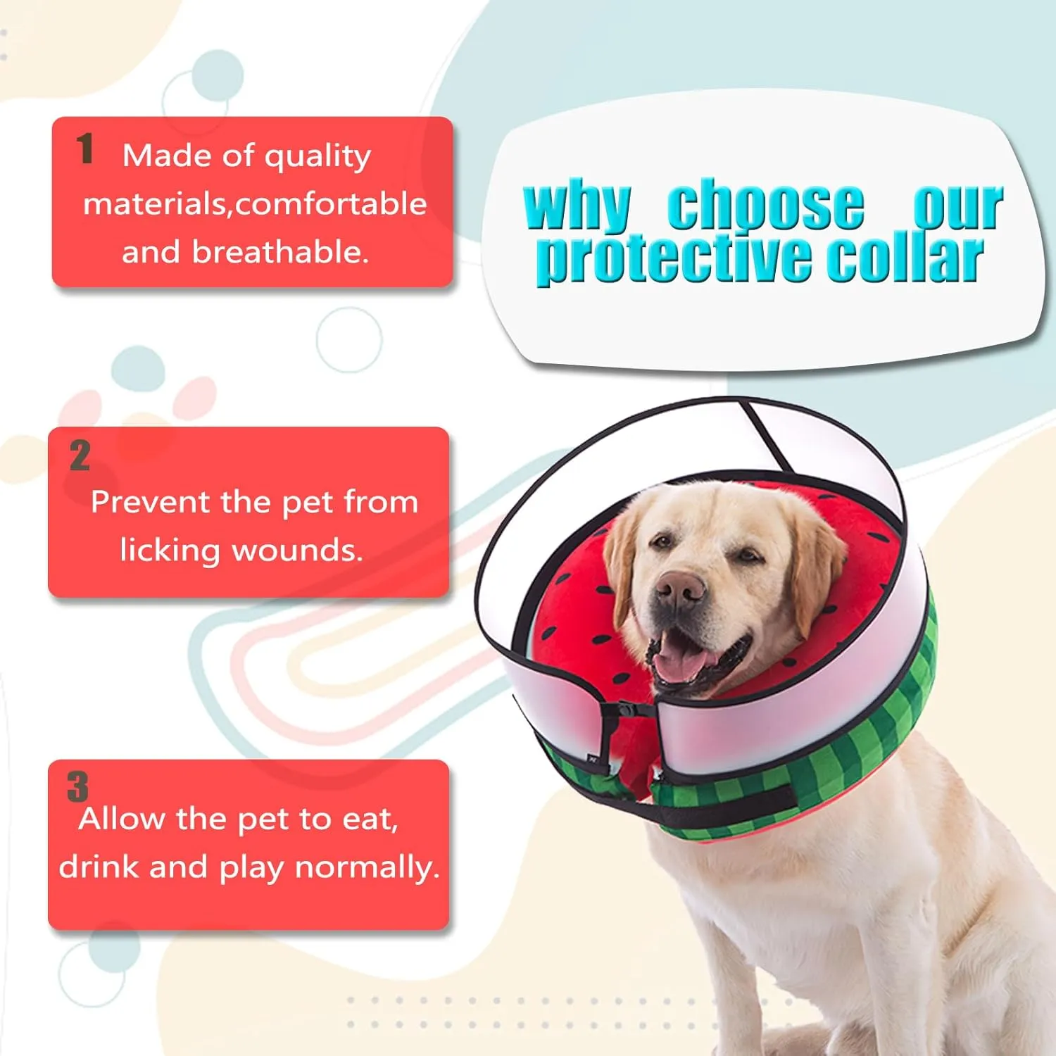Inflatable Dog Cone Collar with Enhanced Anti-Licking, Soft Neck Donut for Dogs Cats, Recovery Pet Cone Collar After Surgery for Large Medium Small Dogs (Watermelon, X-Large)