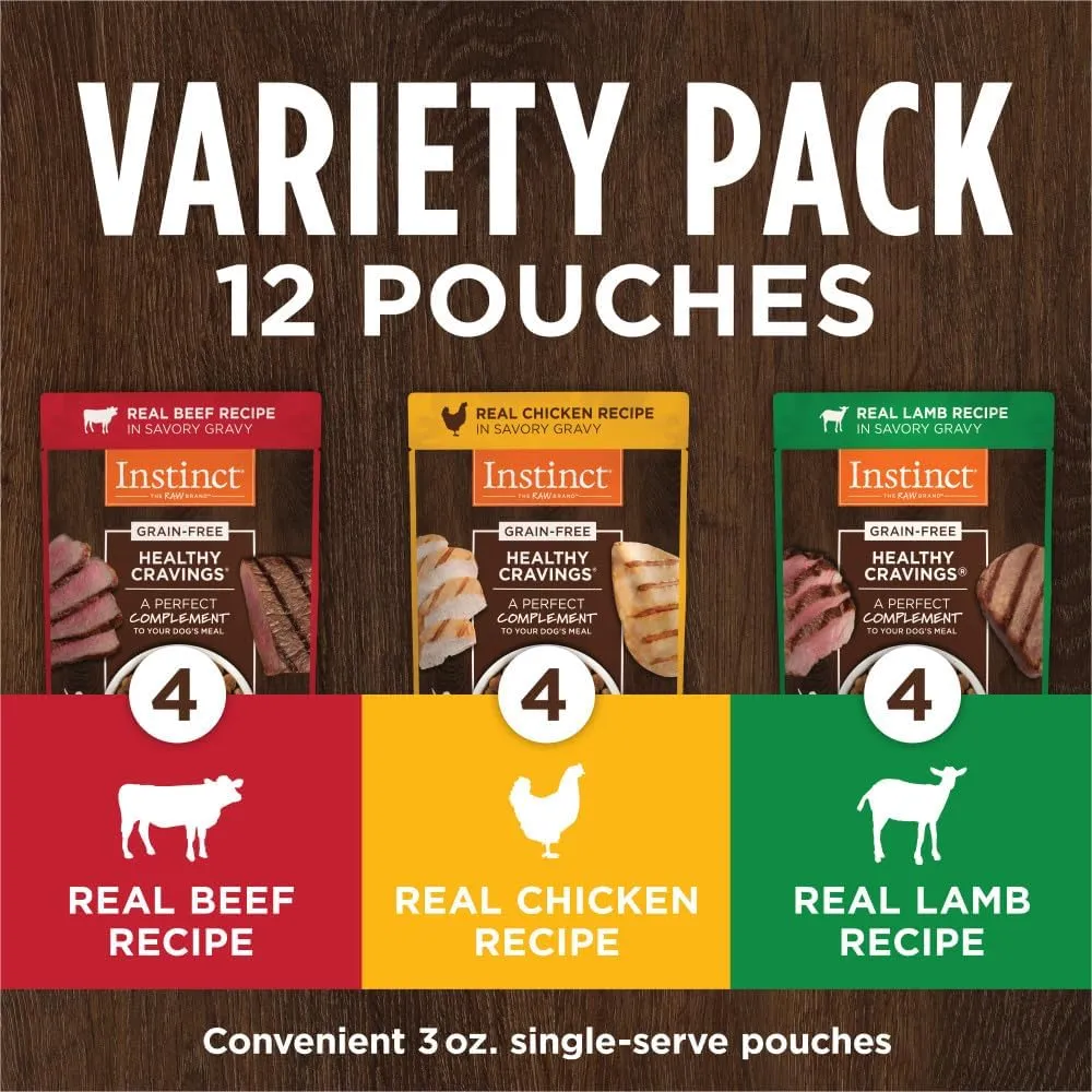 Instinct Healthy Cravings Grain Free Recipe Variety Pack Natural Wet Dog Food Topper by Nature's Variety, 3 oz. Pouches (Pack of 12)