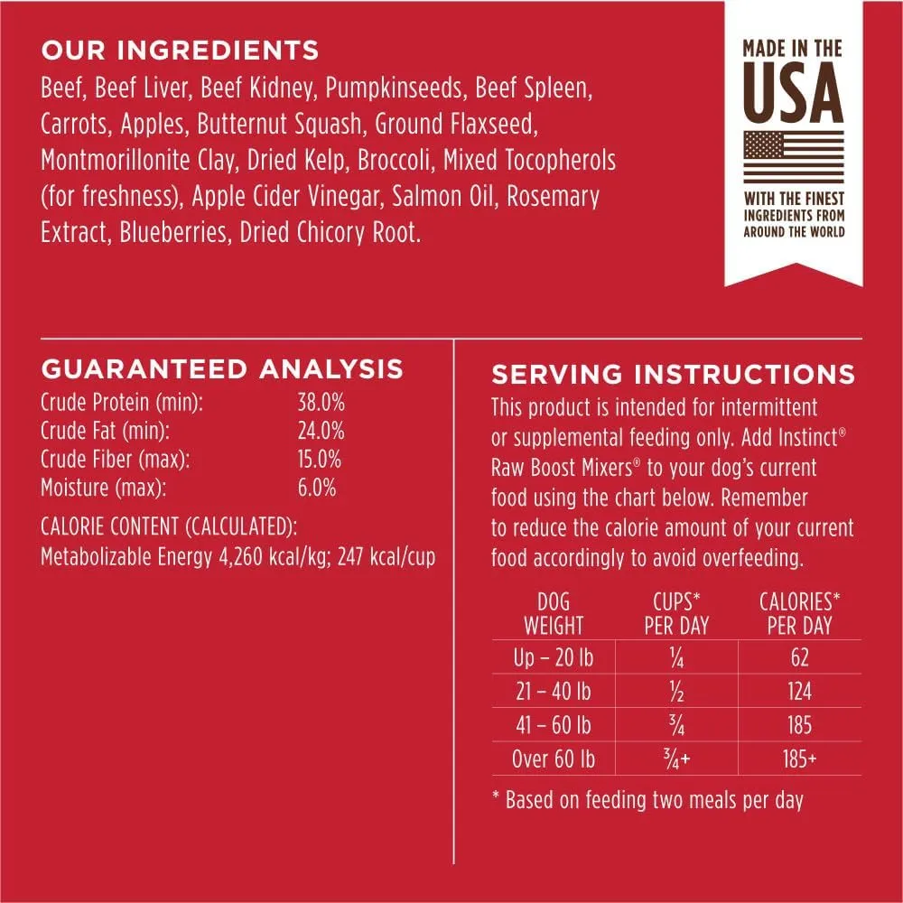 Instinct Raw Boost Mixers, Freeze Dried Dog Food Topper, Grain Free Recipe - All Natural Beef, 6 oz. Bag