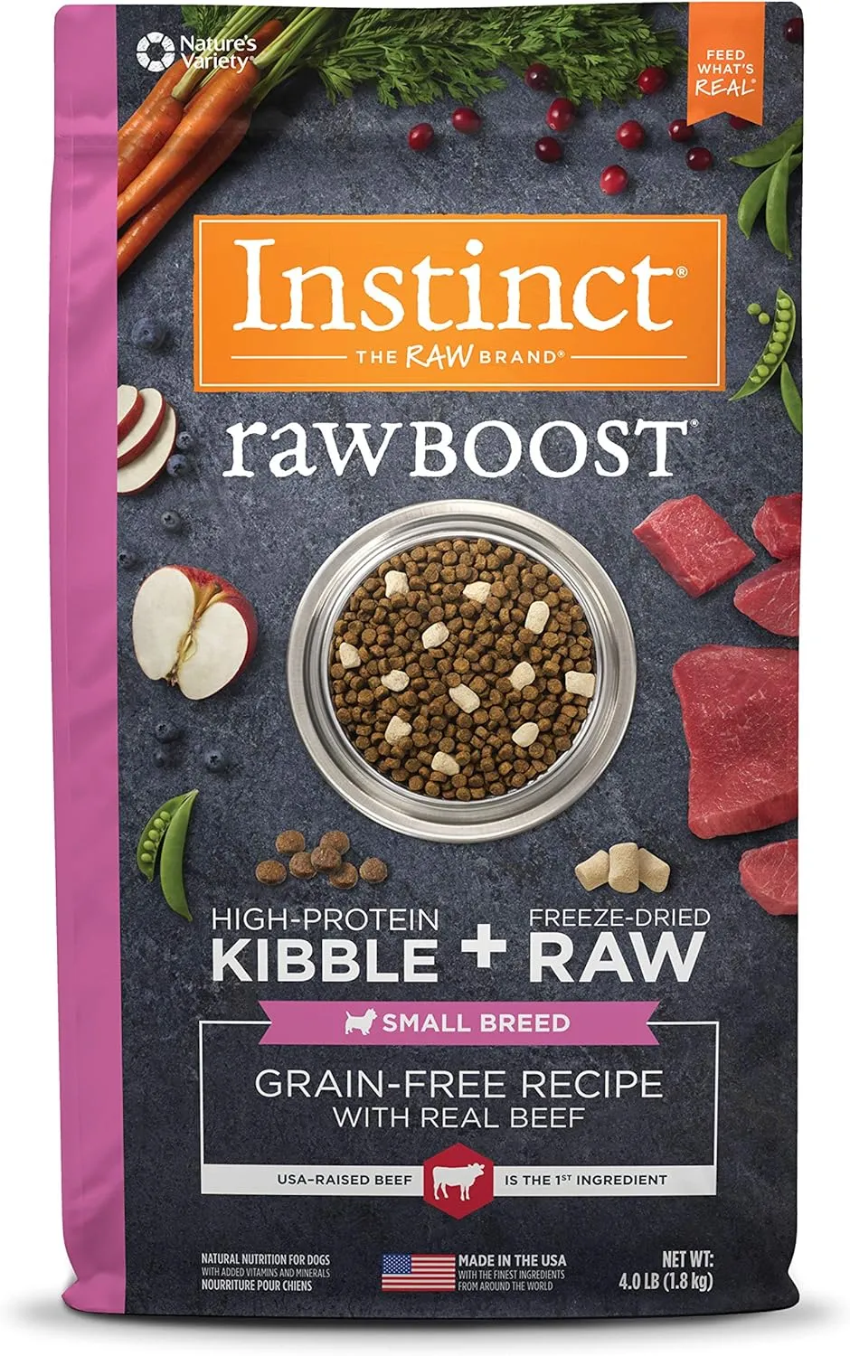 Instinct Raw Boost Small Breed, Natural Dry Dog Food with Freeze Dried Pieces, High Protein, Grain Free Recipe - Real Beef, 4 lb. Bag