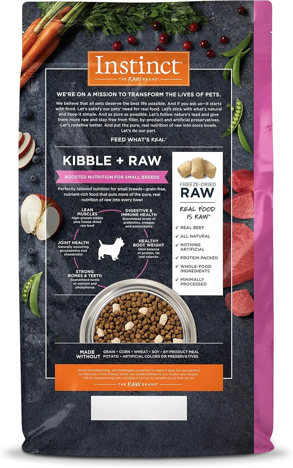 Instinct Raw Boost Small Breed, Natural Dry Dog Food with Freeze Dried Pieces, High Protein, Grain Free Recipe - Real Beef, 4 lb. Bag