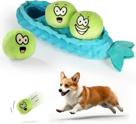 Interactive Hide and Seek Dog Toy for Small Dogs  Cute Plush Pea Pod with 3 Squeaky Balls and Crinkle, Puzzle Toy for Puppies and Gentle Chewers