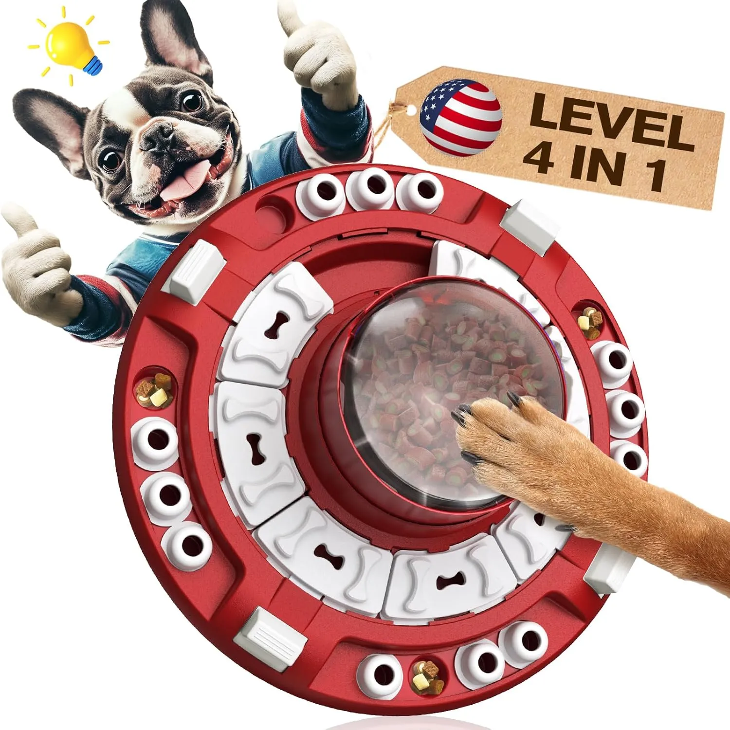 KADTC Dog Advanced Puzzle Toys Level 4 in 1 for Smart Dogs Mental Brain Stimulation Game Slow Food Puzzles Hard Feeder Puppy Treat Mind Games Cognitive Interactive Intelligence Training Toy Red