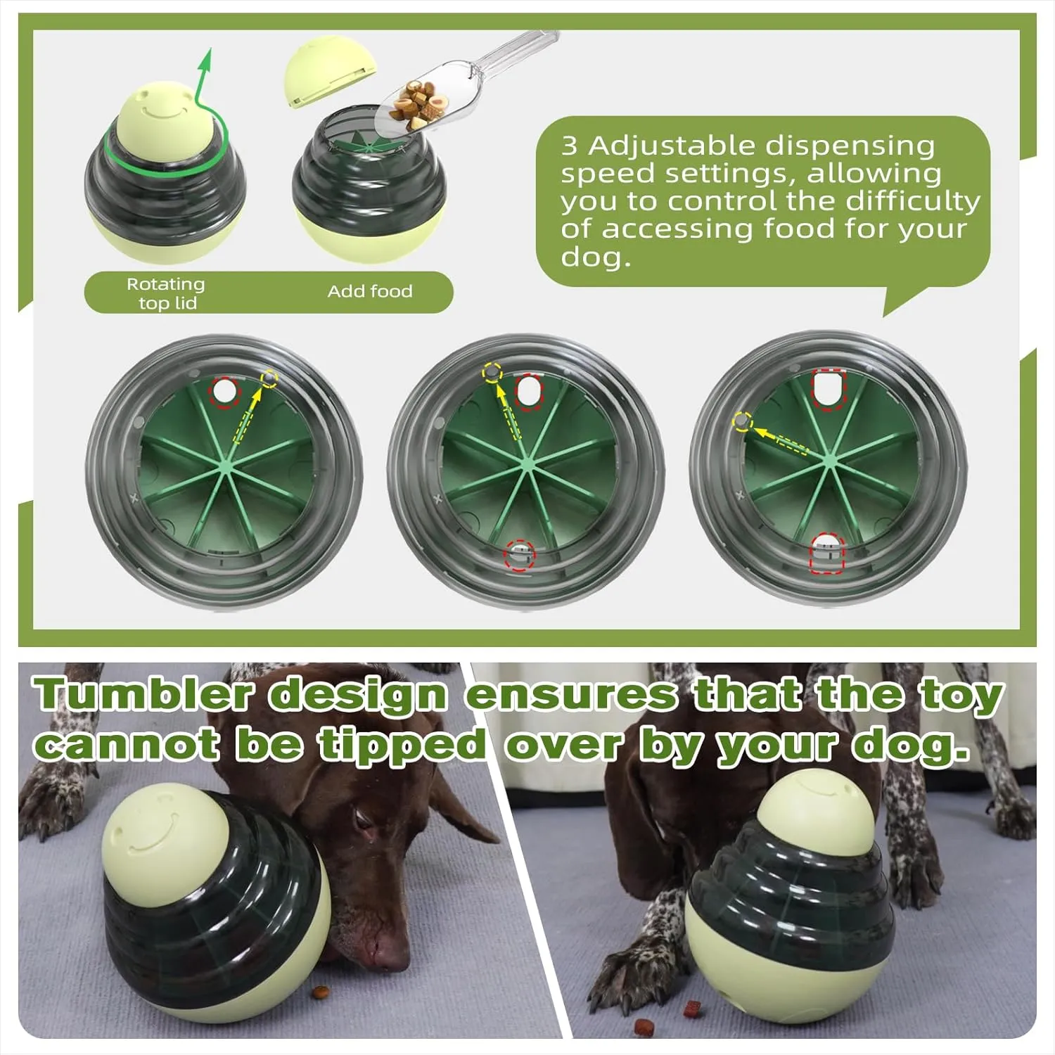 KADTC Dog Wobble Treat Tower Balls for Large/Extra-Large Dogs Aggressive Chewers Breed Tumbler Food Dispensing Puzzle Toy Slow Feeder Dispenser Enrichment Boredom Toys to Keep Them Busy Mind Games