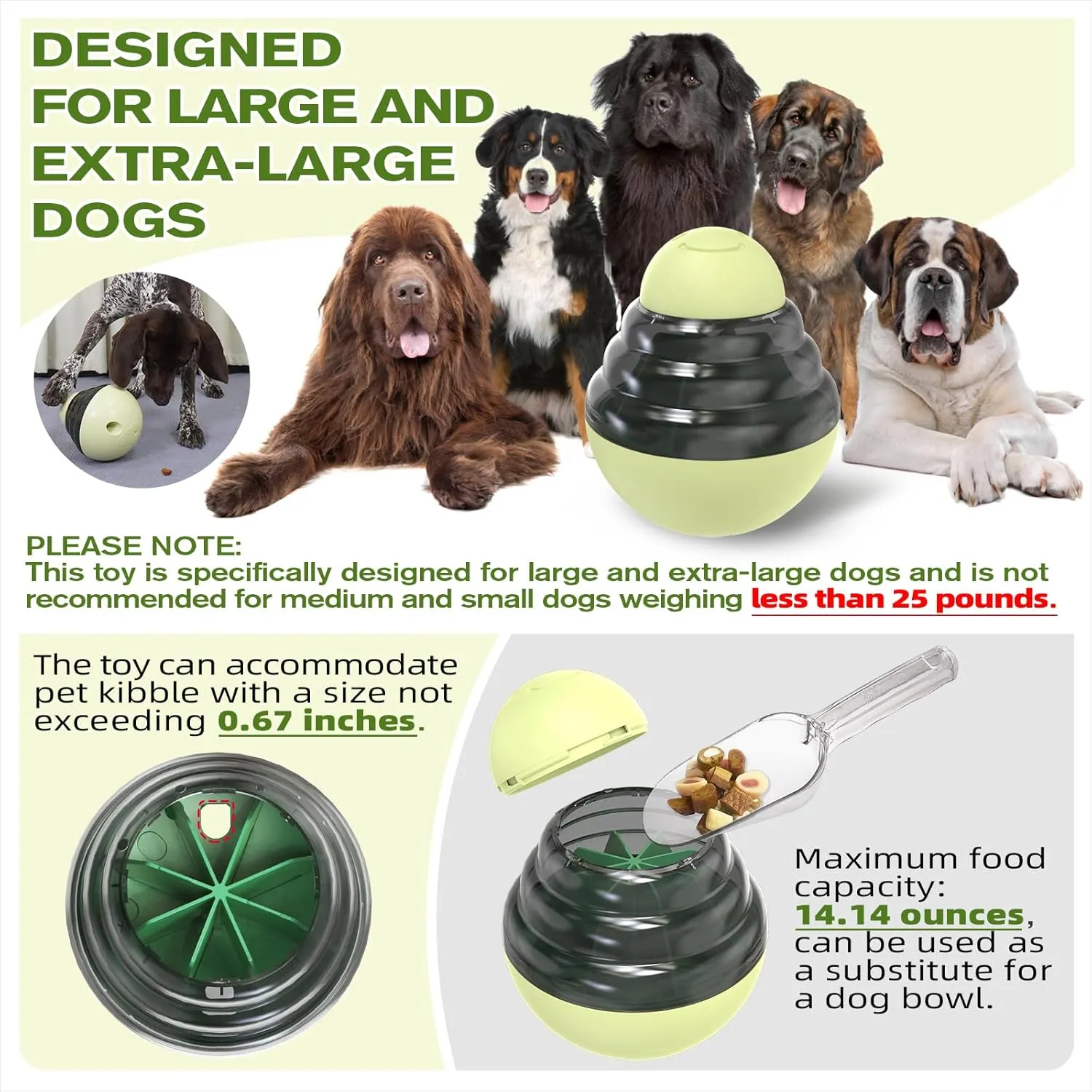 KADTC Dog Wobble Treat Tower Balls for Large/Extra-Large Dogs Aggressive Chewers Breed Tumbler Food Dispensing Puzzle Toy Slow Feeder Dispenser Enrichment Boredom Toys to Keep Them Busy Mind Games