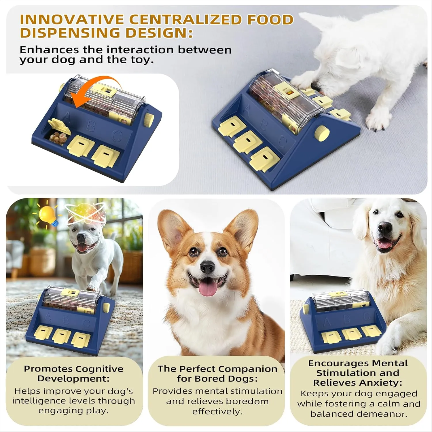 KADTC Paw-Activated Rolling Puzzle Game Toy Level 2 in 1 Puppy Treat Toys Large Capacity Slow Feeder Adjustable Interactive Food Dispenser for Small/Medium Dogs Brain Mental Stimulation Healthy Eating