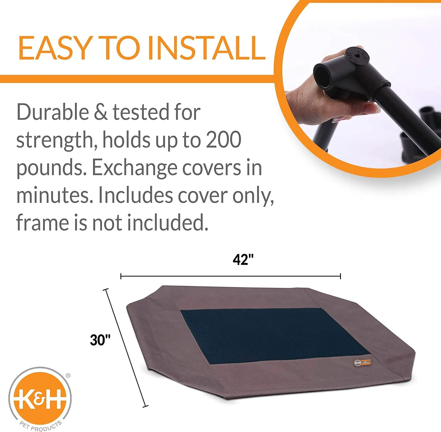 K&H Pet Products Dog Cot Replacement Cover, Designed to fit K&H Large Pet Cots (Sold Separately), Indoor Outdoor, Breathable Cooling Mesh Center, Machine Washable - Large 42 X 30in Chocolate
