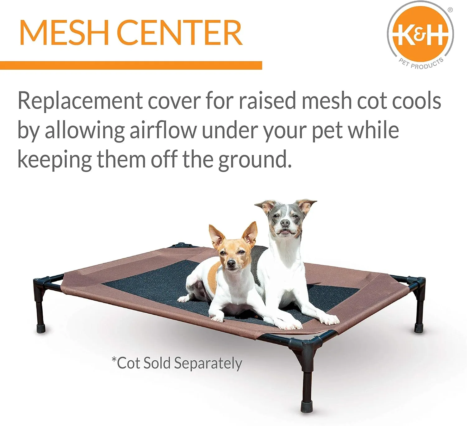 K&H Pet Products Dog Cot Replacement Cover, Designed to fit K&H Large Pet Cots (Sold Separately), Indoor Outdoor, Breathable Cooling Mesh Center, Machine Washable - Large 42 X 30in Chocolate