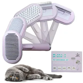 Kir Cat Brush with Release Button, Cat Comb with 5 heads, Pet Hair Remover, Cat Brushes for Indoor Cats Shedding, Pet Massaging Tool Suitable for Pets with Long or Short Hair (pink)
