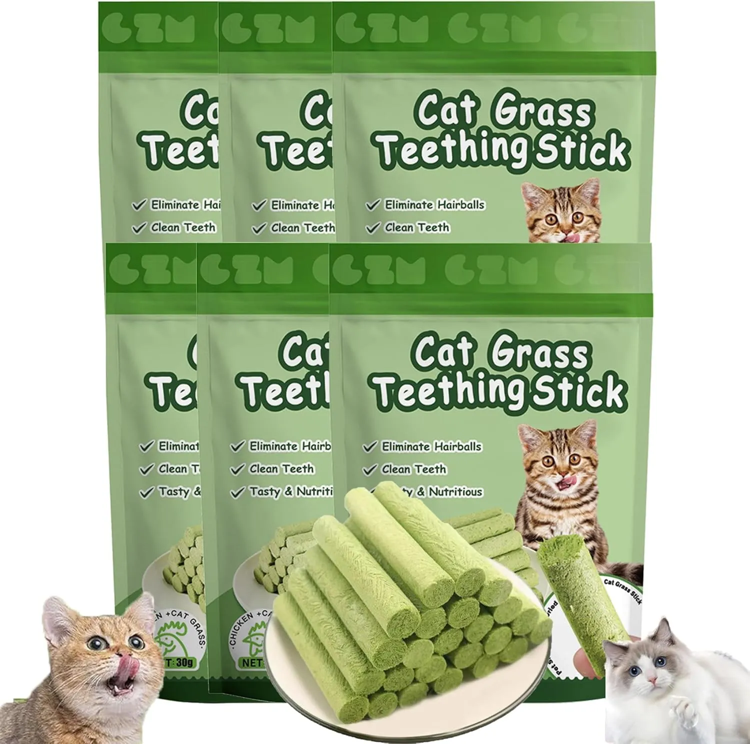 Kittygreen Stick, Cat Grass Teething Stick, Berdexa Cat Grass Teething Stick, Cat Treats Catnip, Natural Cat Grass Sticks for Indoor Cat - Promotes Digestive Health & Increases Appetite (6PCS)