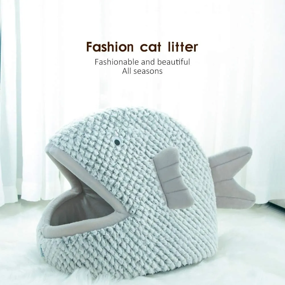La La Pet Plush Cat Bed Cave Calming Washable Pet House Bed Selfwarming Pet Bed Foldable Cat Sleep Tent Dog Nest Soft Puppy House Bed for Cats and Small Dogs(Gray,S)