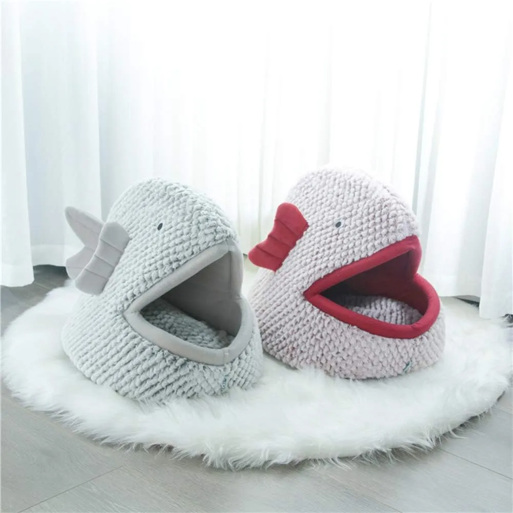 La La Pet Plush Cat Bed Cave Calming Washable Pet House Bed Selfwarming Pet Bed Foldable Cat Sleep Tent Dog Nest Soft Puppy House Bed for Cats and Small Dogs(Gray,S)