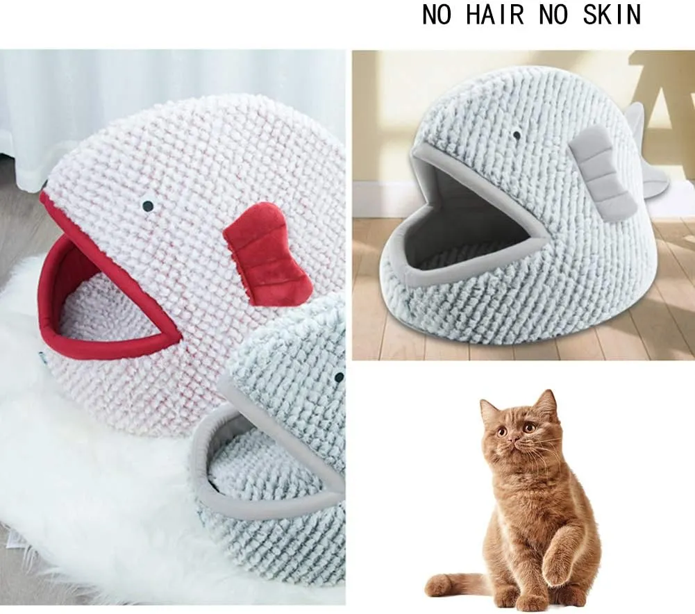 La La Pet Plush Cat Bed Cave Calming Washable Pet House Bed Selfwarming Pet Bed Foldable Cat Sleep Tent Dog Nest Soft Puppy House Bed for Cats and Small Dogs(Gray,S)