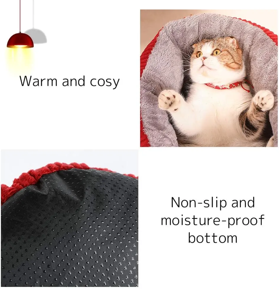 La La Pet Plush Cat Bed Cave Self Warming Dog Bed Washable Calming Pet Bed Cat Nest House for Small Dogs Puppy and Kitties, Camel, Medium