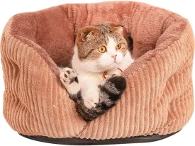 La La Pet Plush Cat Bed Cave Self Warming Dog Bed Washable Calming Pet Bed Cat Nest House for Small Dogs Puppy and Kitties, Camel, Medium