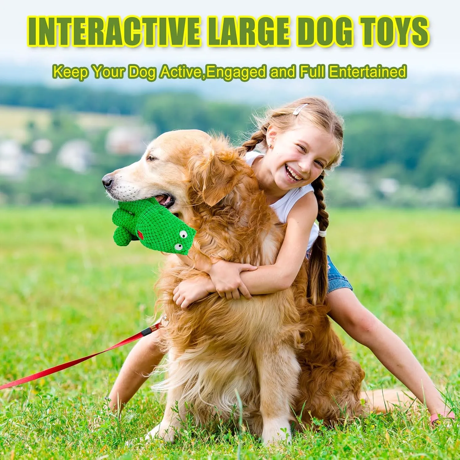 Large Squeaky Dog Toys, Plush Dog Toys to Keep Them Busy, Tough Chew Toys for Dogs, Interactive Dog Toy for Large Medium Small Dogs