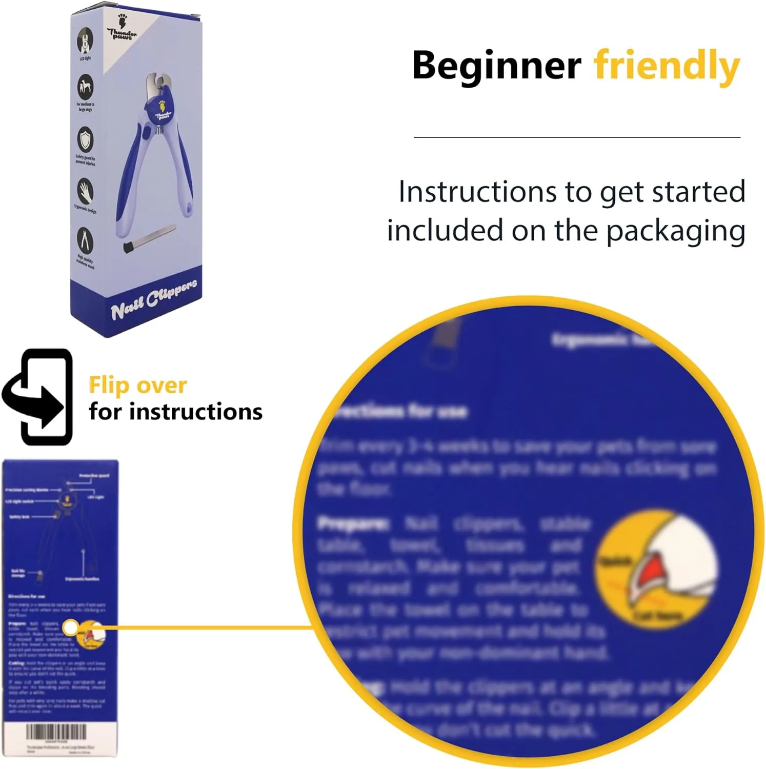 LED Dog Nail Clippers with Light, Trimmers with Protective Guard, Quick Sensor, Safety Lock and Nail File - Suitable for Large and Small Dogs & Cats (Blue, LED)