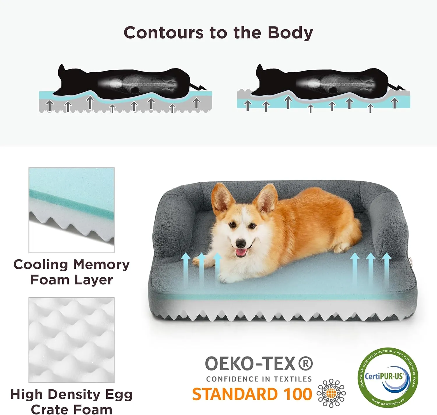 Lesure Memory Foam Dog Bed for Extra Large Dogs, XL Orthopedic Dog Bed Sofa with High Support Reversible Egg Foam - Pet Couch with Removable Washable Cover and Waterproof Coating, Grey