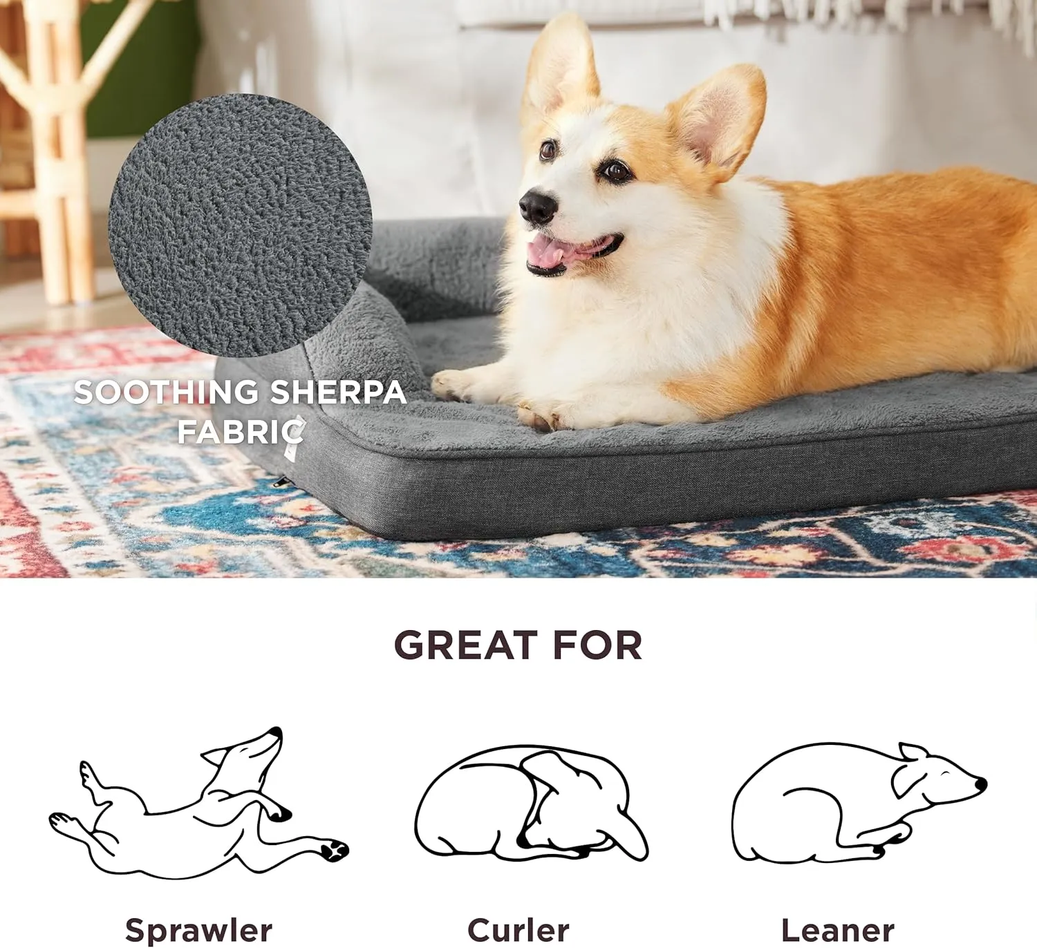 Lesure Memory Foam Dog Bed for Extra Large Dogs, XL Orthopedic Dog Bed Sofa with High Support Reversible Egg Foam - Pet Couch with Removable Washable Cover and Waterproof Coating, Grey