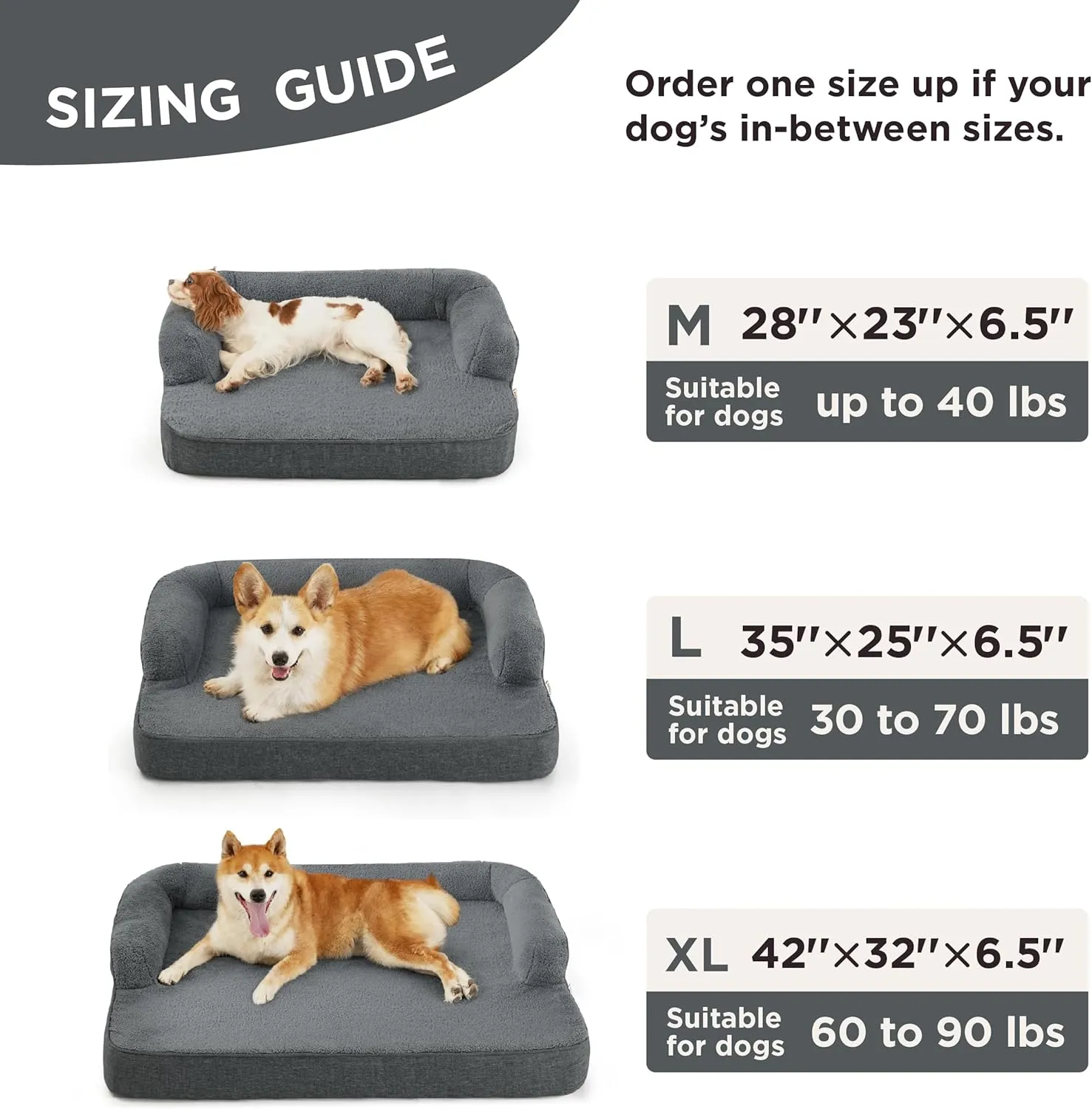 Lesure Memory Foam Dog Bed for Extra Large Dogs, XL Orthopedic Dog Bed Sofa with High Support Reversible Egg Foam - Pet Couch with Removable Washable Cover and Waterproof Coating, Grey