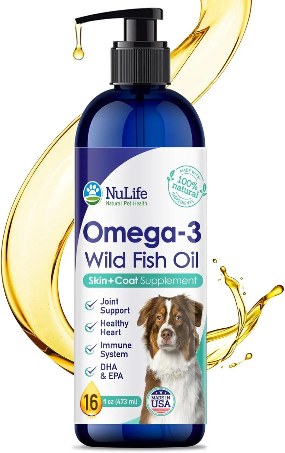 Liquid Fish Oil for Dogs with Omega 3, 6 & 9 Fatty Acids, Wild Caught from Iceland, Skin and Coat Supplement for Shedding, Itchy Skin, Allergies, Brain and Heart Health, Rich in EPA   DHA - 16 oz