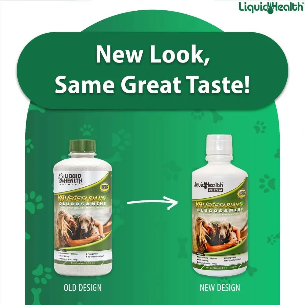 LIQUIDHEALTH Pets K9 Vegetarian Liquid Glucosamine Juice for All Dogs Canines with Chondroitin, MSM, Omega 3, Antioxidants, Hyaluronic Acid - Dog Vitamin Oil for Hip & Joint Health - USA Made (3 Pack)