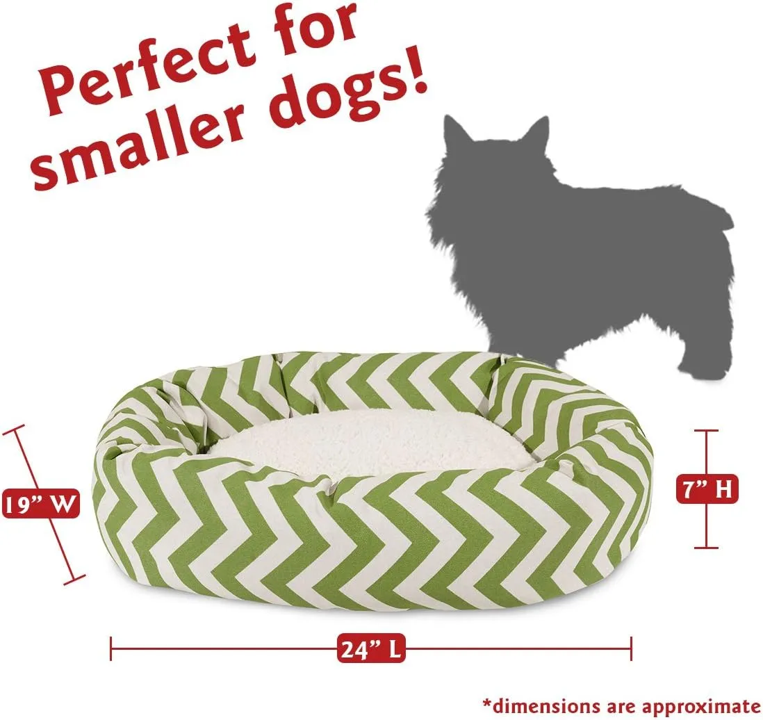 Majestic Pet 24 Inch Chevron Sherpa Calming Dog Bed Washable  Cozy Soft Round Dog Bed with Spine for Head Support - Fluffy Donut Dog Bed 24x19x7 (inch)  Round Pet Bed Small - SAGE