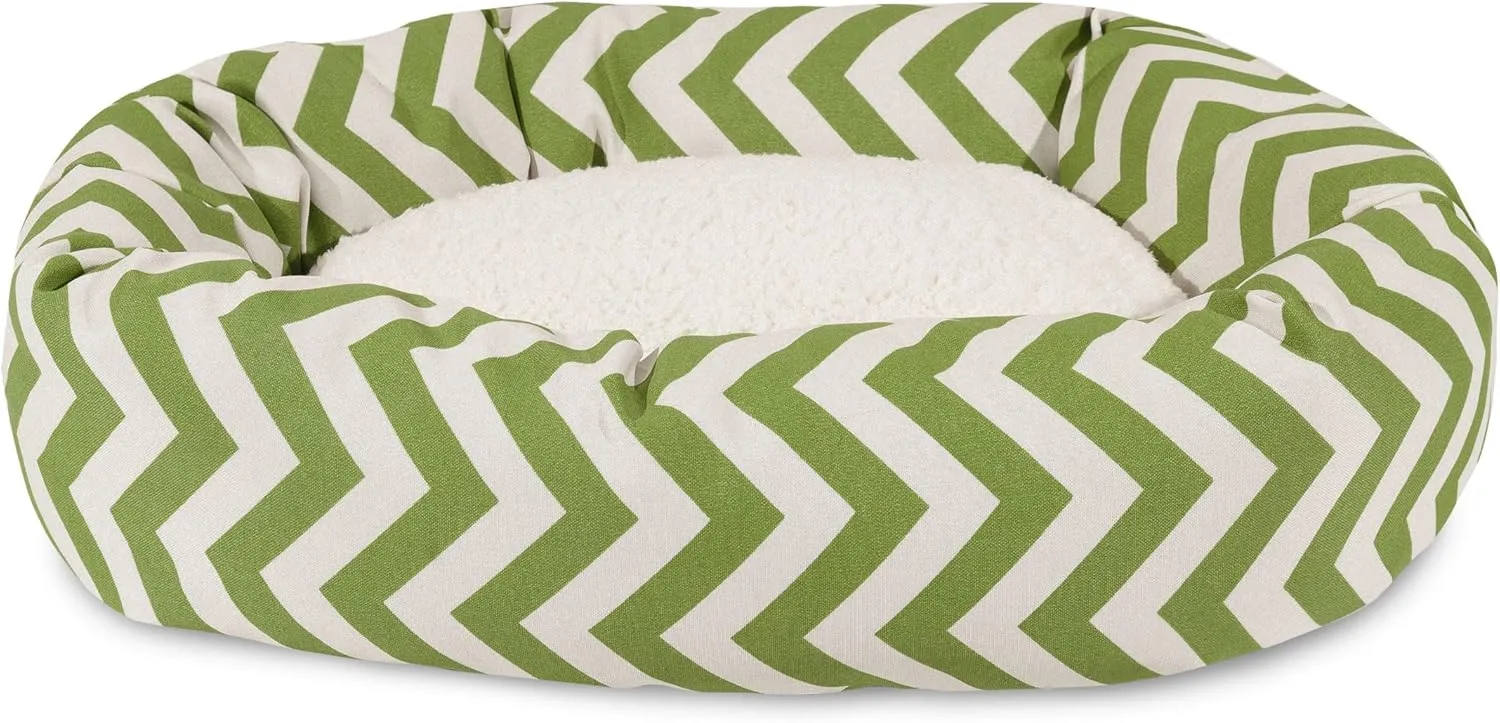 Majestic Pet 24 Inch Chevron Sherpa Calming Dog Bed Washable  Cozy Soft Round Dog Bed with Spine for Head Support - Fluffy Donut Dog Bed 24x19x7 (inch)  Round Pet Bed Small - SAGE