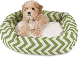 Majestic Pet 24 Inch Chevron Sherpa Calming Dog Bed Washable  Cozy Soft Round Dog Bed with Spine for Head Support - Fluffy Donut Dog Bed 24x19x7 (inch)  Round Pet Bed Small - SAGE